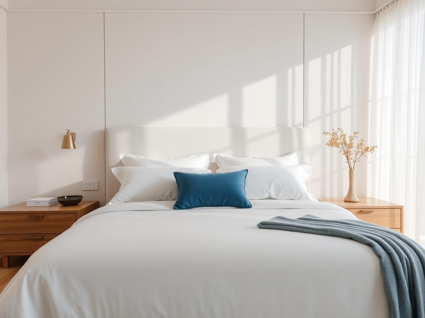 Serene bedroom with freshly made white linens
